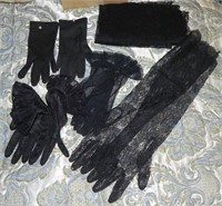 Lot of Vintage Ladies Black Lace Gloves