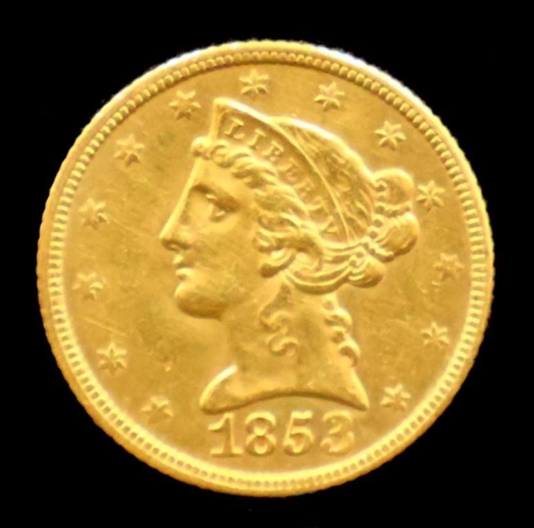 1853 $5 gold coin