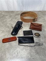 Leather pistol holder, belt, leather ammo holder,