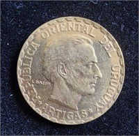 1930 URUGUAY 5 PESOS GOLD COIN