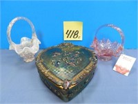 Fenton Glass Heart Shape Candy Dish w/ Lid,