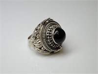 925 Silver Black Onyx Poisen Pillbox Ring