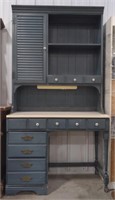 (G) Blue Four Drawer Desk W/Vanity Storage. 40" x