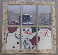 (G) Framed Christmas Themed Snowman Window Pane.