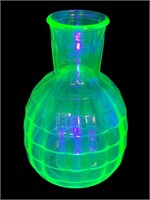 Uranium Glass Optic block bedside carafe or vase