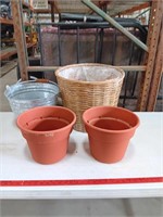 Flower pots 9 x 11, bucket 10 x  13, wicker