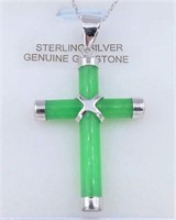 STERLING SILVER GENUINE JADEITE CROSS PENDANT