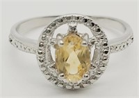 Citrine & Diamond Sterling Silver Ring, sz 7