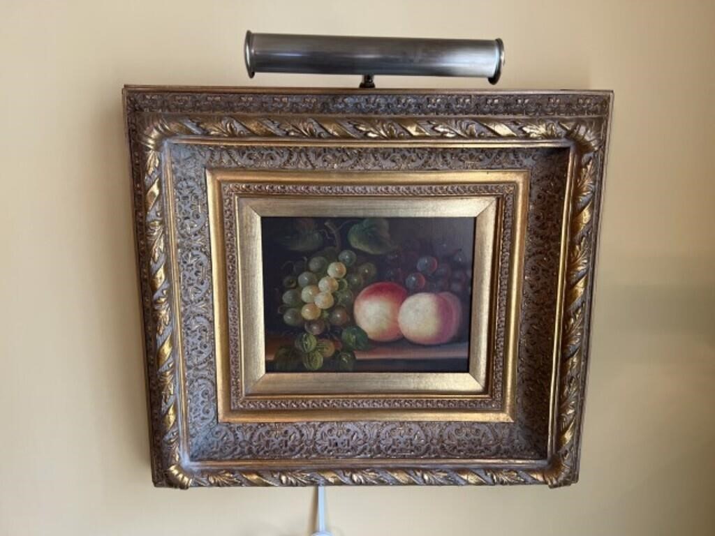 Ornate Gold Leaf Framed Fruit Oil Painting 18" x