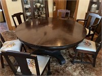 60” round pedestal table w/ 6 needle point chairs