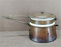 Antique French Copper  & Brass Double Boiler