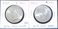 1924, 1925 Peace Dollars UNC, UNC.