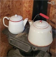 Red enamelware tea kettles, set of 2