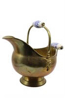 Brass Coal Scuttle Bucket w/Porcelain Handles