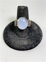Sterling Blue Laced Agate/Marcasite Ring 9 Grams
