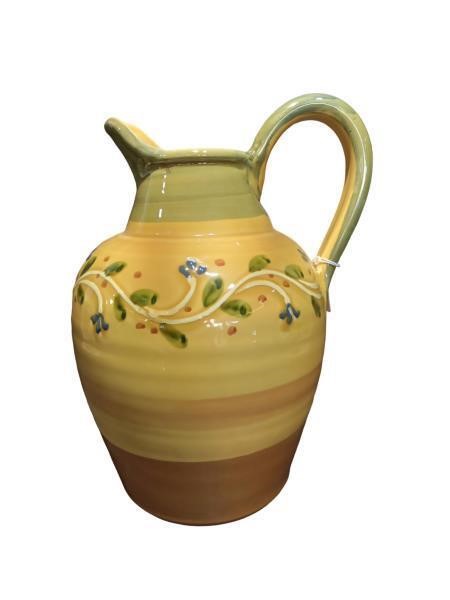 Yellow and Green Ceramic Pitcher - Handcrafted Ear