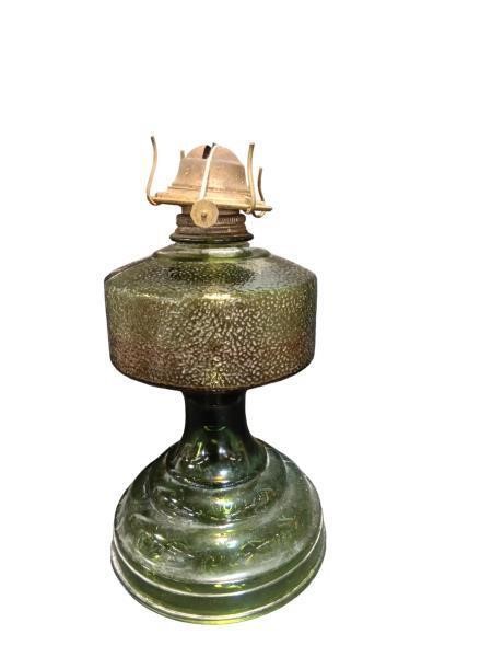 Vintage Green Glass Kerosene Lamp