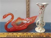 Viking Glass Swan candy dish & retro bud vase