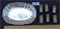 Sterling Silver tray & 6 Induvial Salts