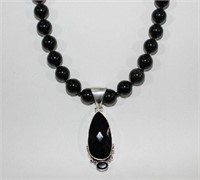 Black onyx beaded necklace,