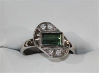 18ct white gold green tourmaline & diamond