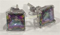 Marked 925 Sterling Silver Iridescent Earrings