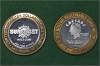 2 Classic Casino Chips with .999 Silver