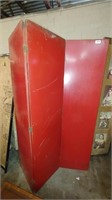 red 3 panel wooden room dividing screen
