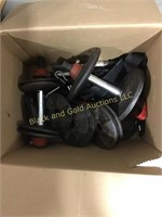 Box including metal hand weights