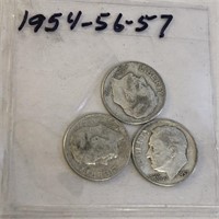 SILVER Roosevelt Dime LOT 1954 1956 & 1957