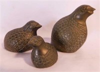 3 brass quail figurines, tallest is 3.5"