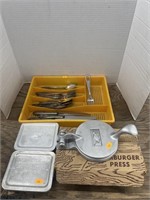 Vintage flatware , hamburger press and aluminum