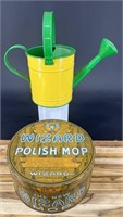 Vintage Wizard Mop Polish Tin & Tin Water Can