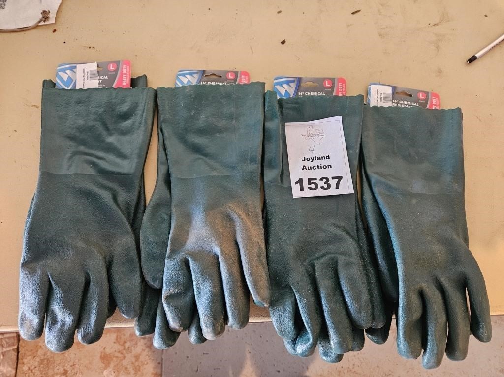 4 Pairs of 14" Chemical Resistant Gloves - Large