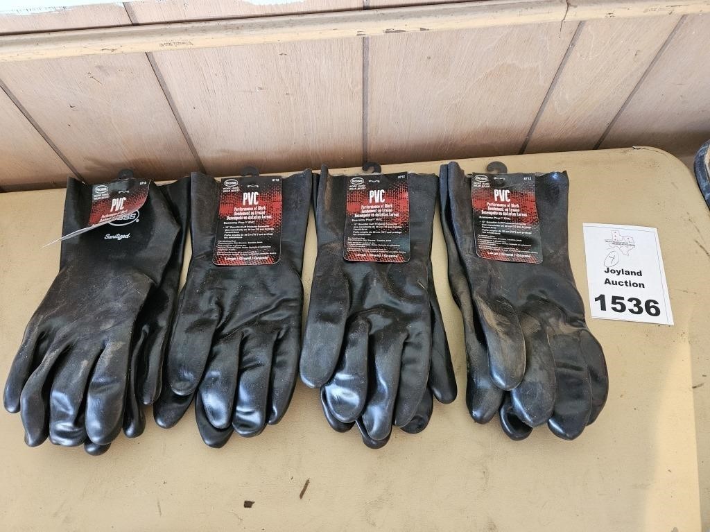 4 Pairs Boss 8712 12" Black PVC Long Cuff Gloves