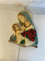 Chalkware Mary & Jesus Wall Hanging Roses