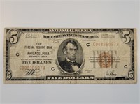 1929 $5 Reserve Bank Philadelphia