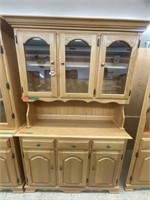 Two-piece wooden china cabinet with three glass