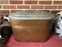 Large Copper Wash Tub Boiler with wood/iron handle