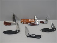 6 Folding knives by Buck, Camillus, and Khyber –