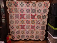 Vintage handstitched Ninepatch quilt, 70" square