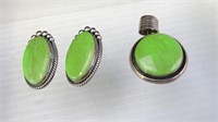 Green Stone- Sterling Earrings/Pendant