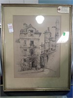 FRENCH ARCHITECTURAL LITHO BY S CHAMBERLAIN 21x17