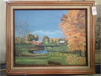 SIGNED O/C FARM SCENE 23x19