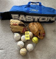 Softball Gloves, Balls & Bag