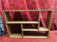 Oak wood shelf w/compartments.