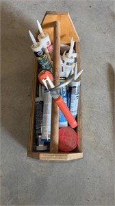 14 Tubes Caulk,Caulk gun and Wooden Tool Box