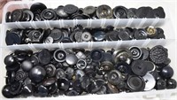 Vintage Assorted Black Mixed Lot of Buttons+ Tote