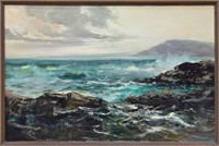 FRAMED PAINTING ON CANVAS, CHOPPY SEA, SIGNED