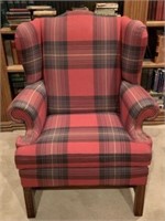 Plaid Upholstered Wingback Armchair